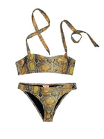 Vintage 2000s Y2K Galliano Snake Print Two Piece Bikini with Halter Top and Low-Rise Bottoms | Size XS