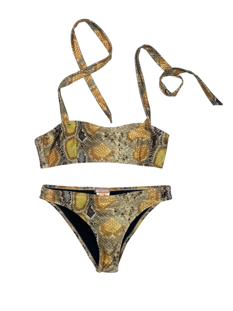 Vintage 2000s Y2K Galliano Snake Print Two Piece Bikini with Halter Top and Low-Rise Bottoms | Size XS