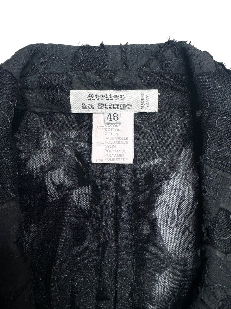 Vintage 90s Y2K Grunge Black Lightweight Collared Button Down Blazer Jacket With Mesh Cutout Details | Size S-M