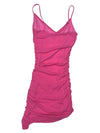 Vintage 2000s Y2K Bubblegum Pink Mesh Asymmetrical Fitted Ruched Tank Mini Party Dress | Size XS