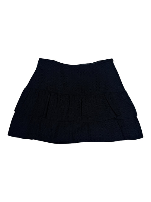 Vintage 90s Y2K Italian Basic Black Low Rise Layered Ruffled Micro Mini Skirt | Size XS