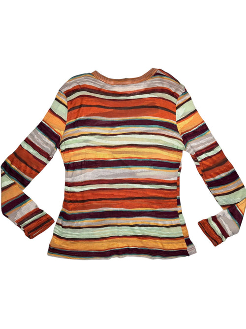 Vintage 2000s MISSONI SPORT Long Sleeve Multicolored Striped Scoop Neck Top | Size M-L