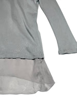 Vintage 2000s Y2K Patrizia Pepe Grey Layered Long Sleeve Silk Scoop Neck Blouse with Attached Cardigan | Size M