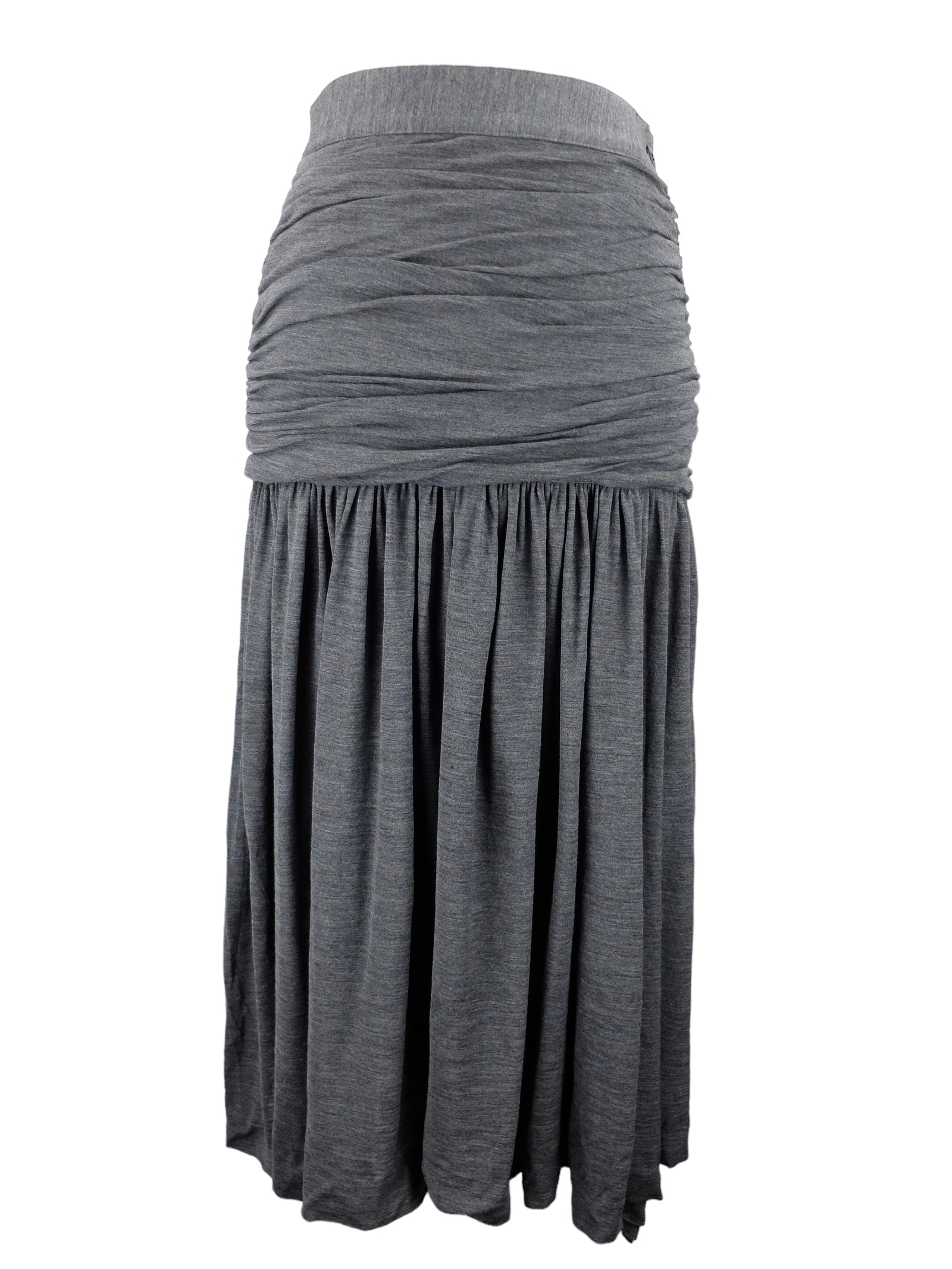 Vintage 90s Escada Chic Designer Draped Basic Solid Grey Drop Waist Full Maxi Skirt | 26 Inch Waist