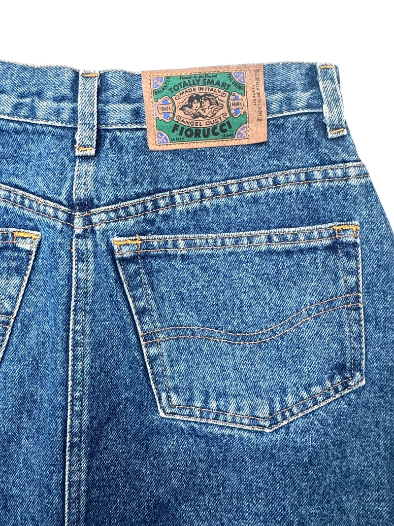 Vintage 2000s Y2K Fiorucci Mid High Rise Fitted Blue Jean Denim Mini Skirt | 28 Inch Waist