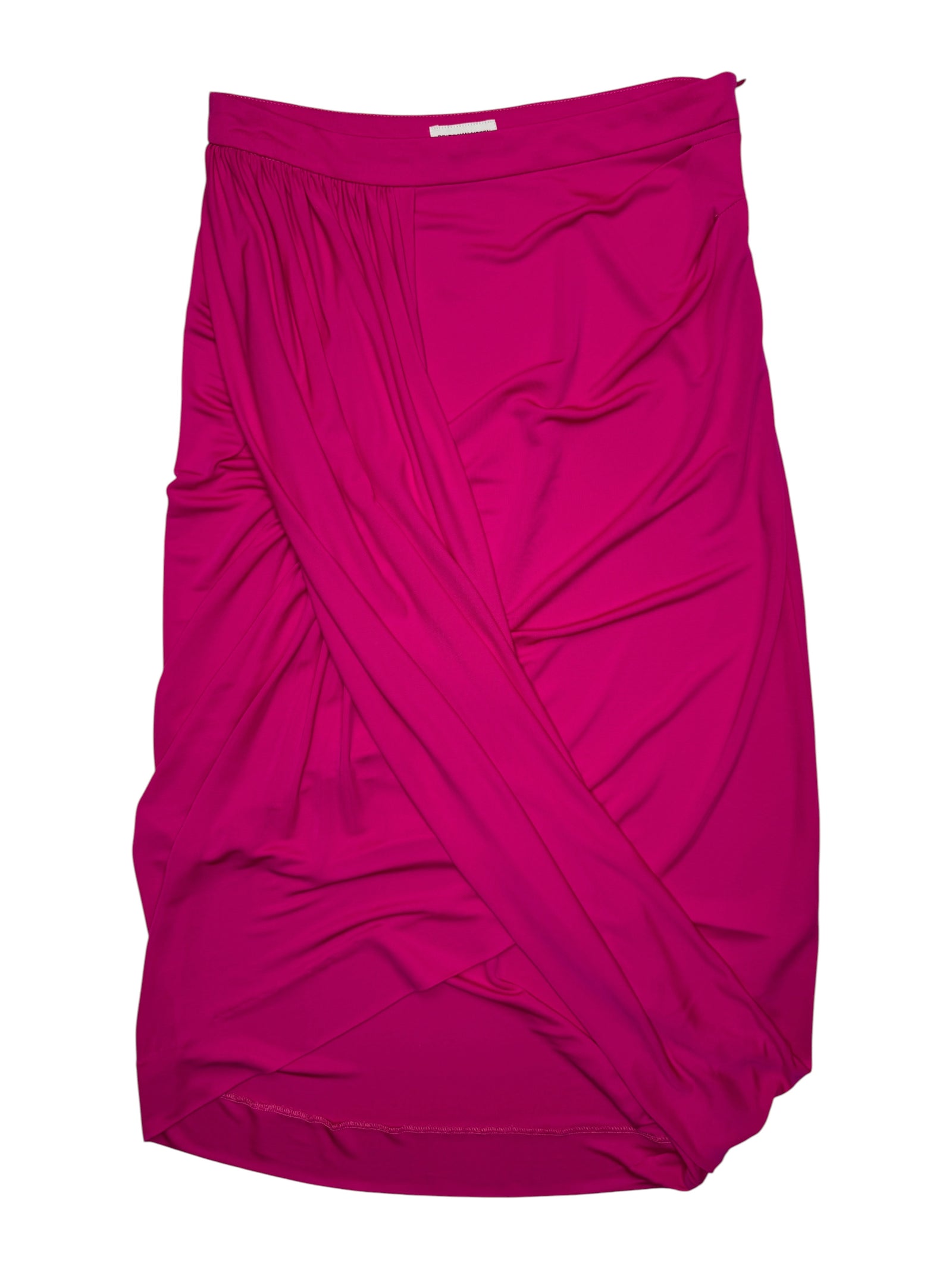 DRIES VAN NOTEN Hot Pink Viscose Draped Midi Asymmetrical Sabrina Skirt | Size S