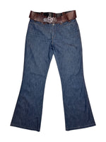 Vintage 2000s OHDD by SAVE THE QUEEN Low Rise Denim Bootcut Jeans with Attached Brown Buckle Belt | Size S-M