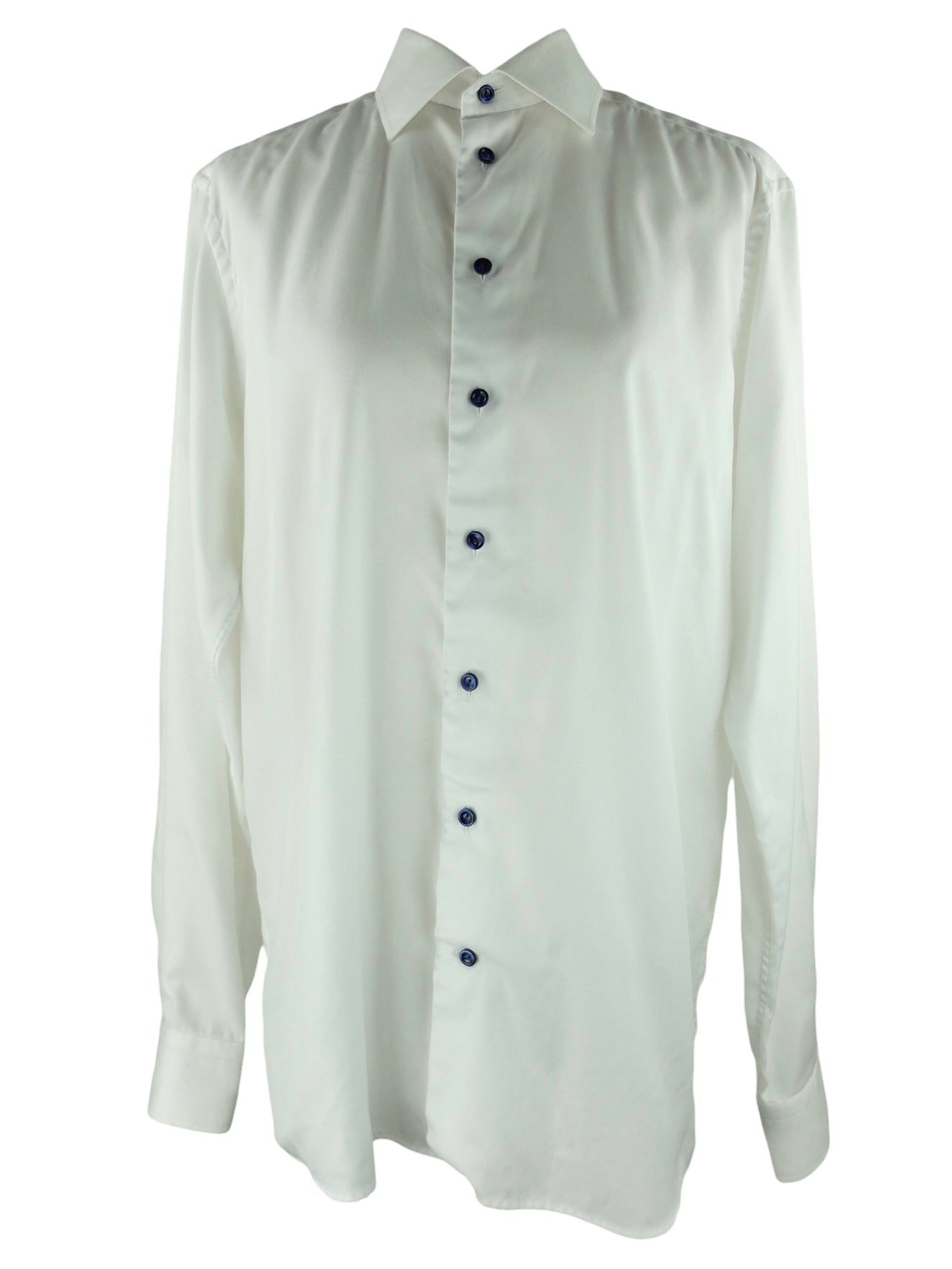 Vintage 2000s Y2K Eton Men's Basic White Collared Long Sleeve Button Up Dress Shirt with Black Buttons
