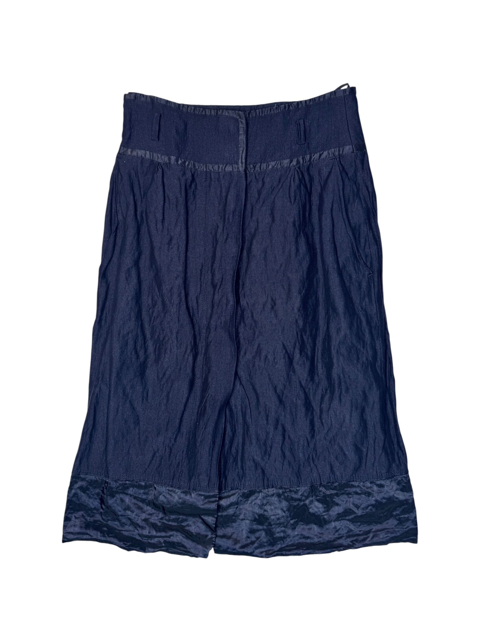 Vintage 2000s HUGO BOSS Low Rise Navy Blue Wool Shiny Crinkle Midi Wrap Skirt | Size S