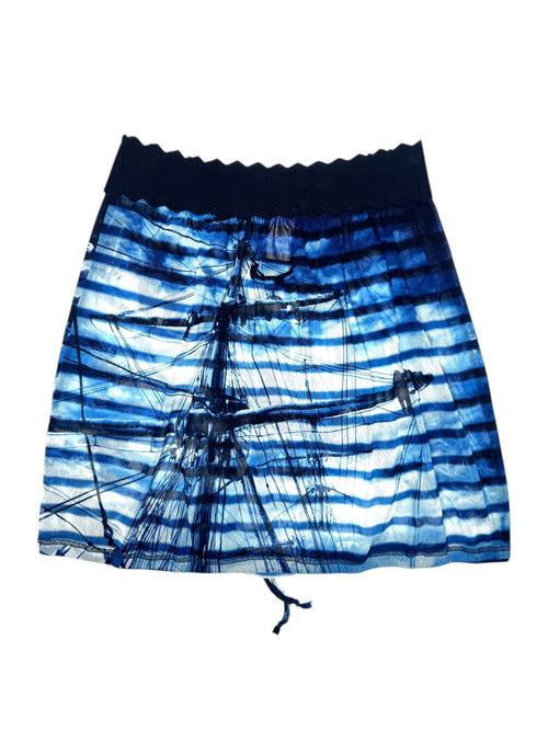 Vintage 2000s Jean Paul Gaultier Soleil Blue Striped Sailor Mesh Mini Skirt | Size XXS-XS