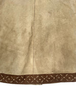 Vintage 70s Bohemian Hippie Tan & Brown Suede Leather Collared Snap Button Down Cape Poncho | Size M