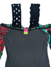 Vintage 2000s Y2K Save The Queen Subversive Off-the-Shoulder Abstract Multicoloured Patchwork Print Long Sleeve Blouse | Size M