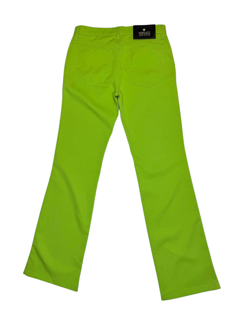 Vintage 2000s Versace Jeans Couture Lime Green Straight Leg Trousers | 26 Inch Waist