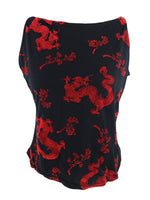 Vintage 2000s Y2K Gothic Grunge Black & Red Dragon Floral Print Sleeveless Tank Blouse | Size M