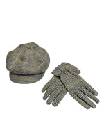 Vintage 2000s Wool Blend Grey & Brown Plaid Newsboy Cap & Gloves Set