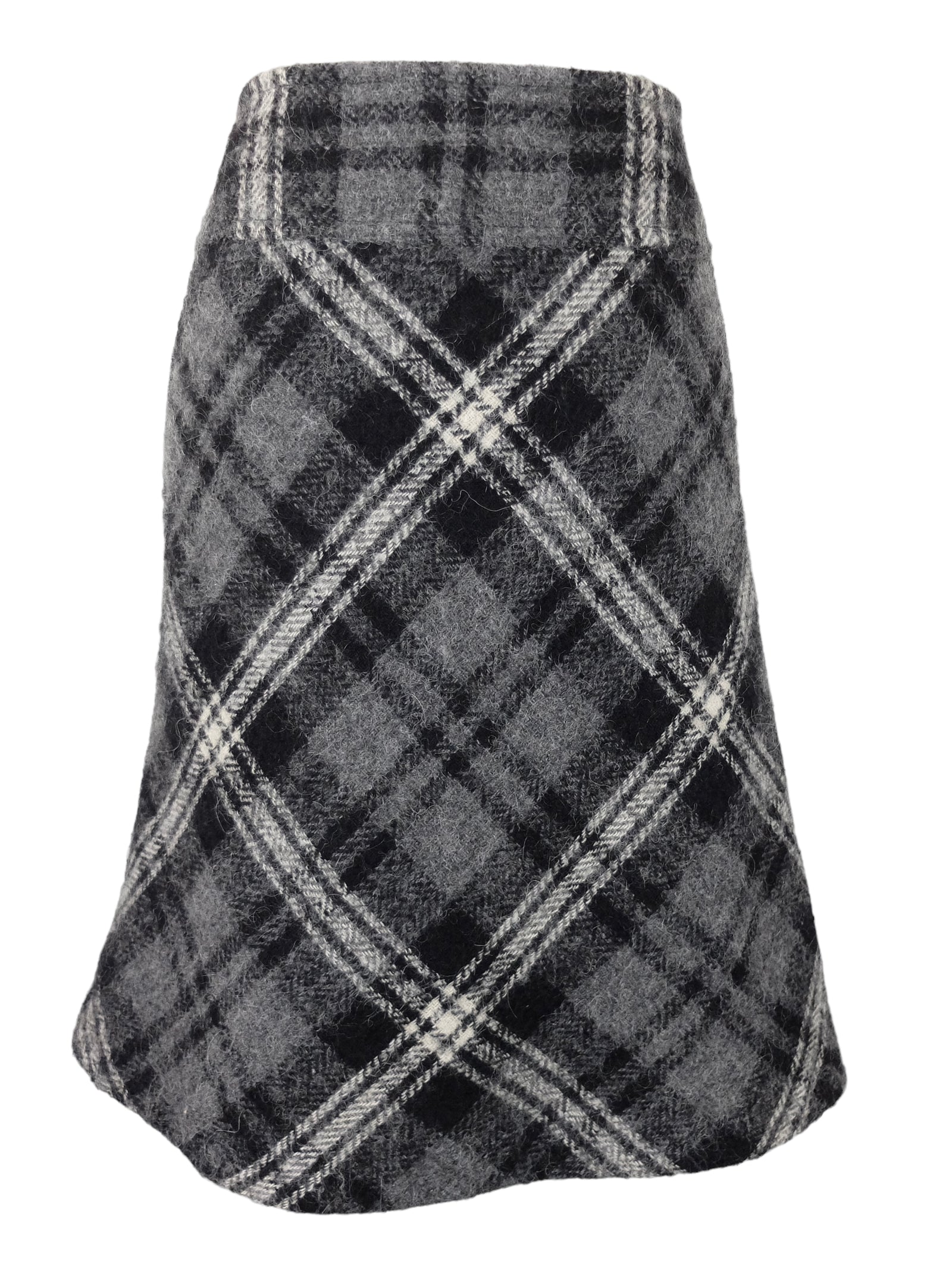 Vintage 2000s Y2K Marella Designer Wool Alpaca Blend Preppy Schoolgirl Academia Style Grey & Black Argyle Check Print Low Rise Below-the-Knee Midi Skirt | Size M