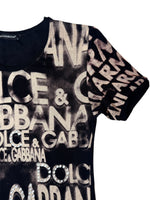 Vintage 2000s Y2K Dolce & Gabbana Black & Beige Bedazzled Rhinestone Graphic Short Sleeve Logo Tee | Size M-L