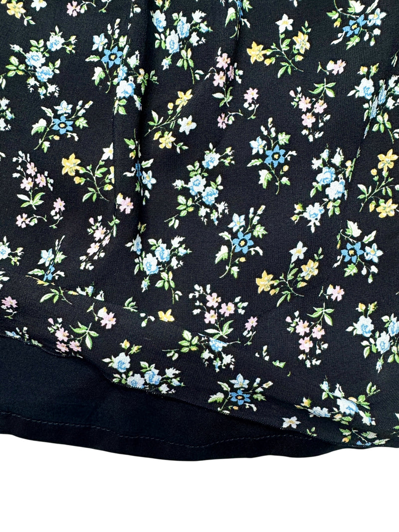 Vintage 2000s Y2K Max & Co Bohemian Chic Black Blue Floral High Waisted Above-the-Knee Chiffon A-Line Circle Skirt | Size M