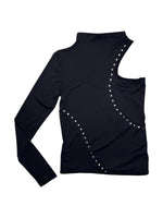 Vintage 2000s Black One Shoulder Long Sleeve Studded Mockneck Top | Size S