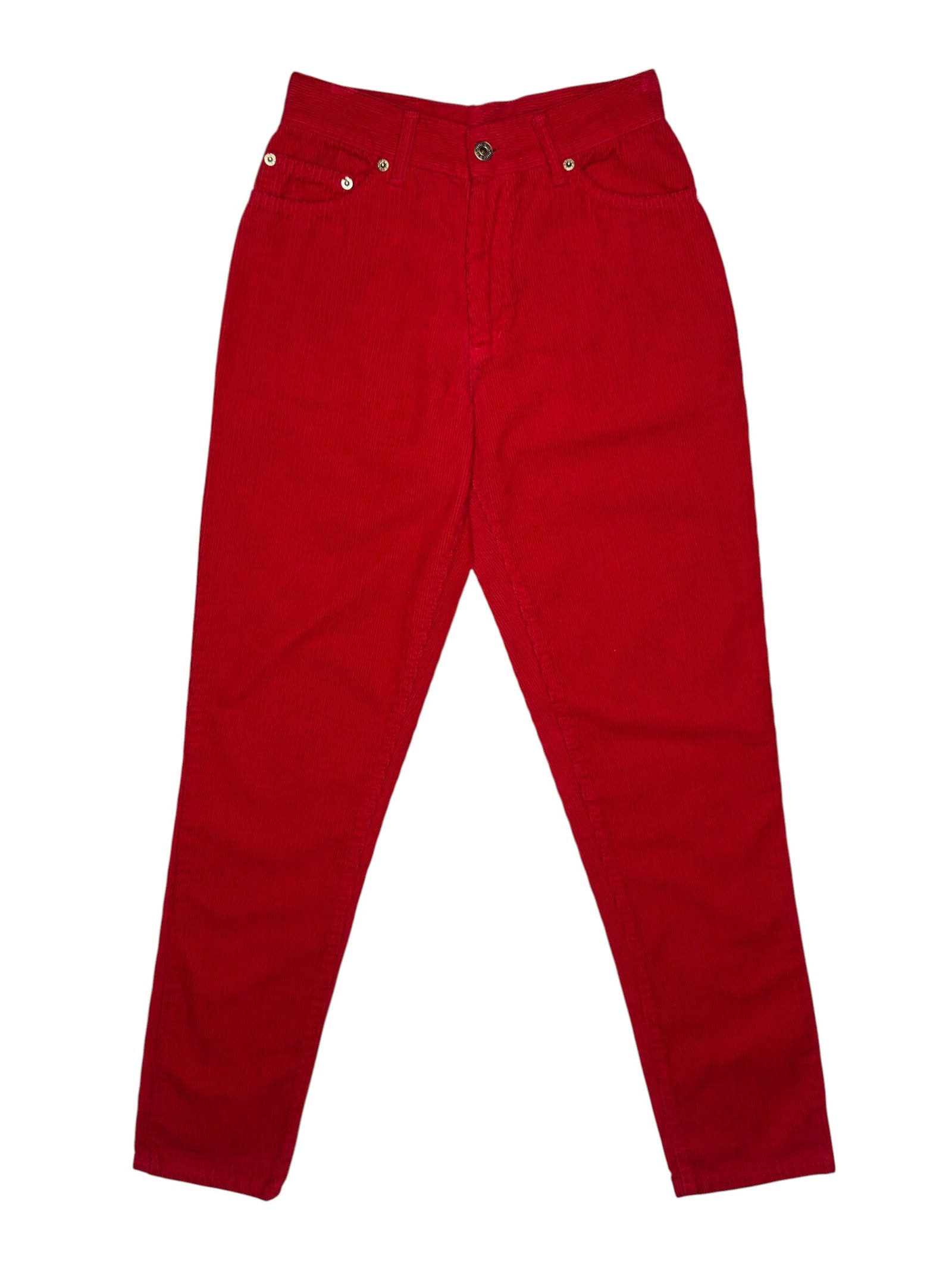 Vintage 90s Red High Waisted Tapered Courdoroy Trousers | Size XS-S