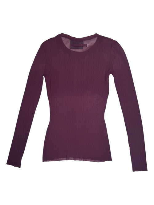 Vintage 2000s Jean Paul Gaultier Purple Long Sleeve Mesh Top with Ruffle Detail | Size XS-S