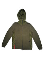 Vintage 2000s Y2K Prada Subversive Gorpcore Wool & Nylon Moss Green Double Zip Up Hooded Knit Sweater | Women’s Size M