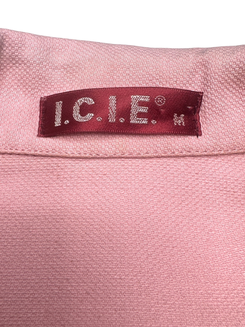 Vintage 2000s Y2K Preppy Chic Pastel Baby Pink Collared Cotton Blazer Jacket with Bedazzled Rhinestones | Size M