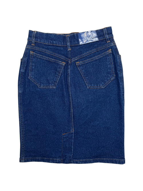 Vintage 2000s BLUMARINE High Waisted Knee Length Denim Skirt With Rhinestone Detail | Size XS