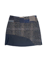 Vintage 2000s SAVE THE QUEEN Wool Blend Patchwork Knit & Denim A-Line Mini Skirt | Size M