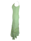 Vintage 2000s Y2K Chic Formal Party Asymmetrical Solid Green Chiffon Sleeveless Fit & Flare Beaded Sequin Tank Midi Maxi Dress | Size S