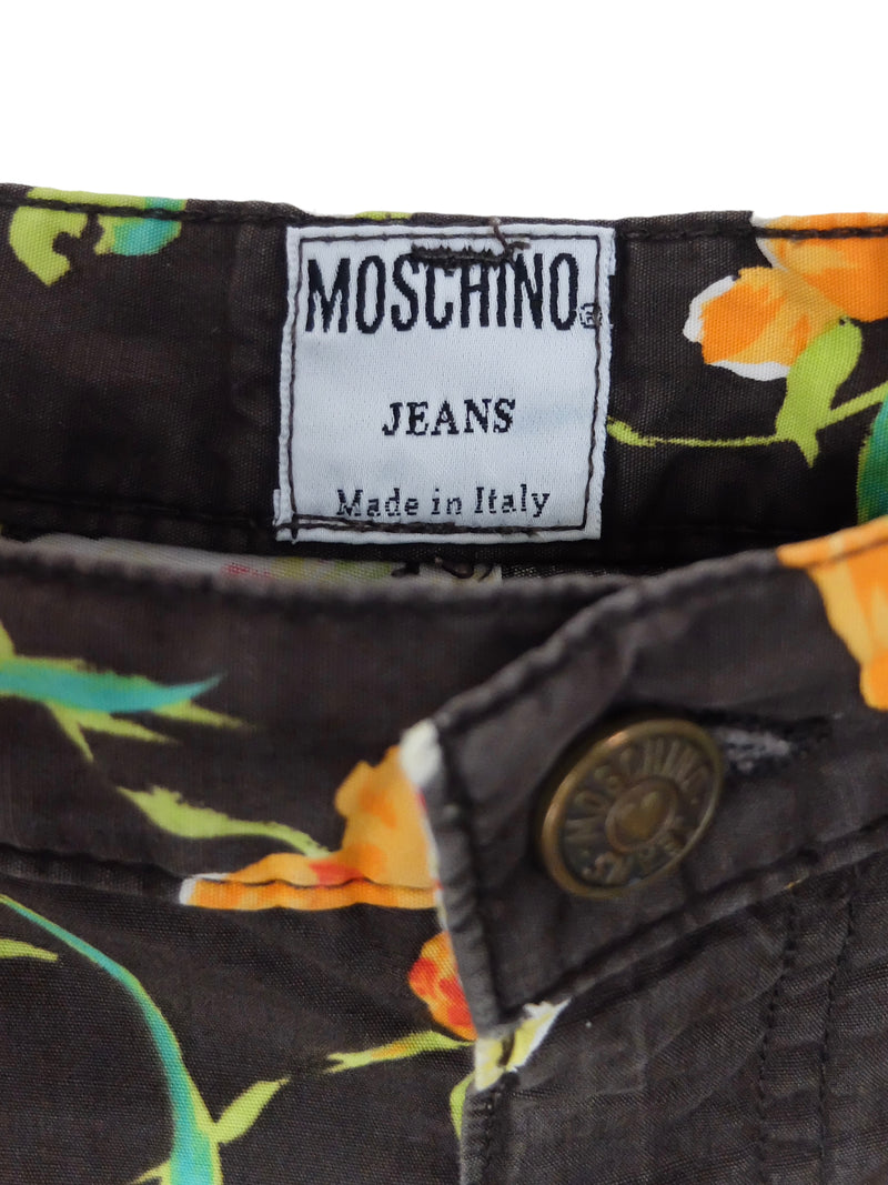 Vintage 2000s Y2K Moschino Jeans Brown & Orange Floral Print High Waisted Trouser Pant | 27.5 Inch Waist