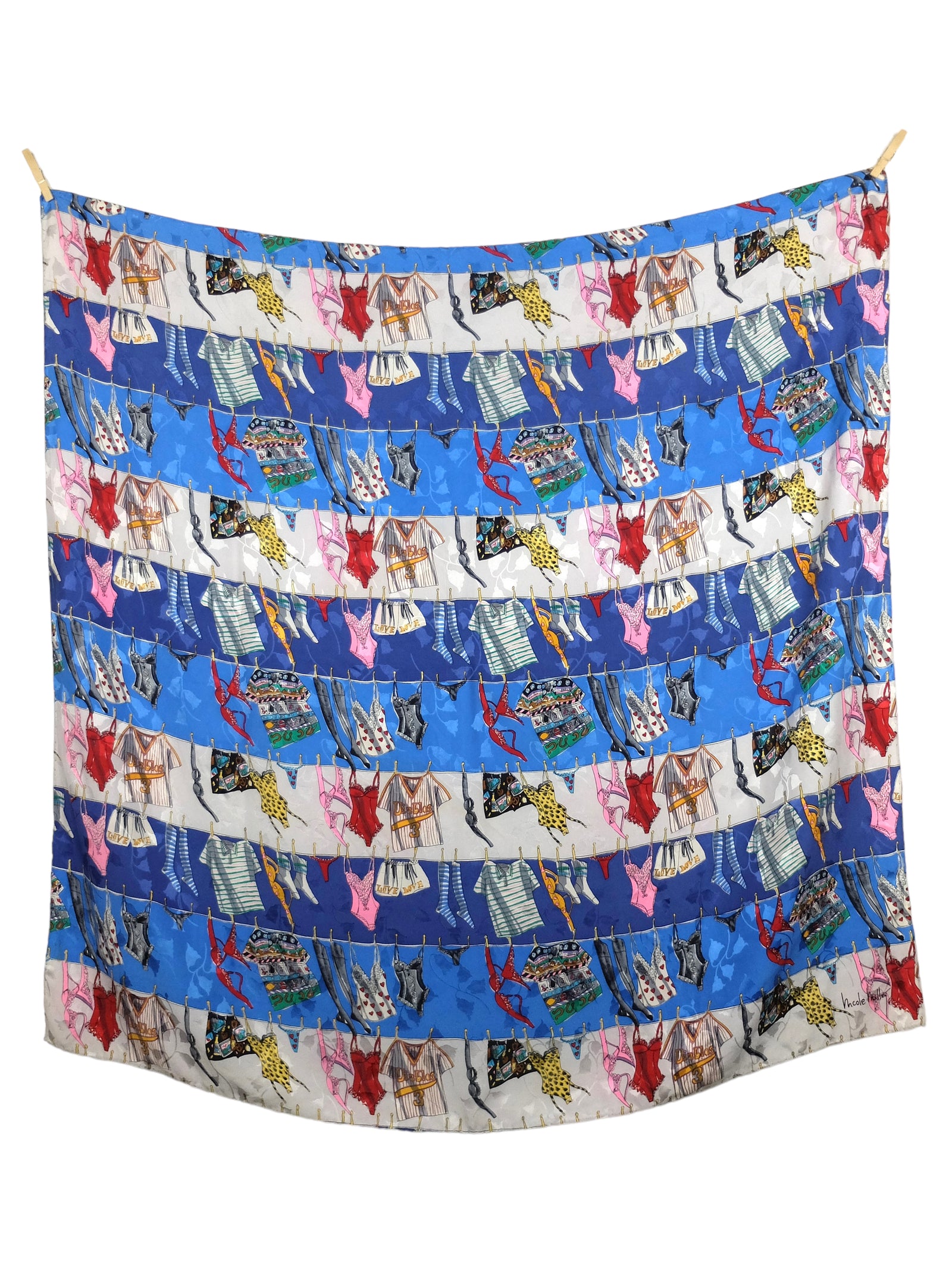 Vintage 2000s Y2K Silk Chic Lingerie Laundry Patterned Large Square Bandana Neck Tie Scarf with Hand-Rolled Hem