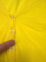 Vintage 90s Y2K Fiorucci Bright Yellow Short Sleeve Button Down V-Neck Mesh Top | Size XS-S