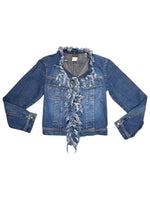 Vintage 2000s PLEIN SUD Distressed Fringe Denim Button Down Jacket | Size M