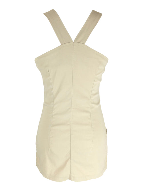 Vintage 2000s Y2K Streetwear Utility Beige Cream Sleeveless Pinafore Tank Mini Dress | Size S