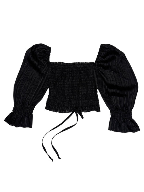Vintage 2000s Black Metallic 3/4 Puff Sleeve Ruched Top | Size S