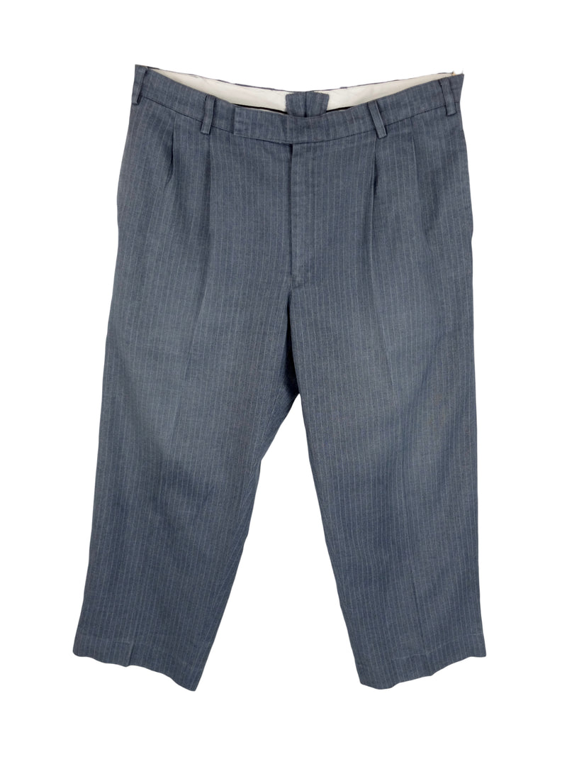 Vintage 80s Men's Mod Wool Blend Utilitarian Dark Grey Blue Trouser Pants | 34 Inch Waist