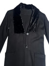 Vintage 90s Bohemian Chic Black Faux Fur Collared Button Down Midi Duster Cardigan Sweater with Pockets | Size XS