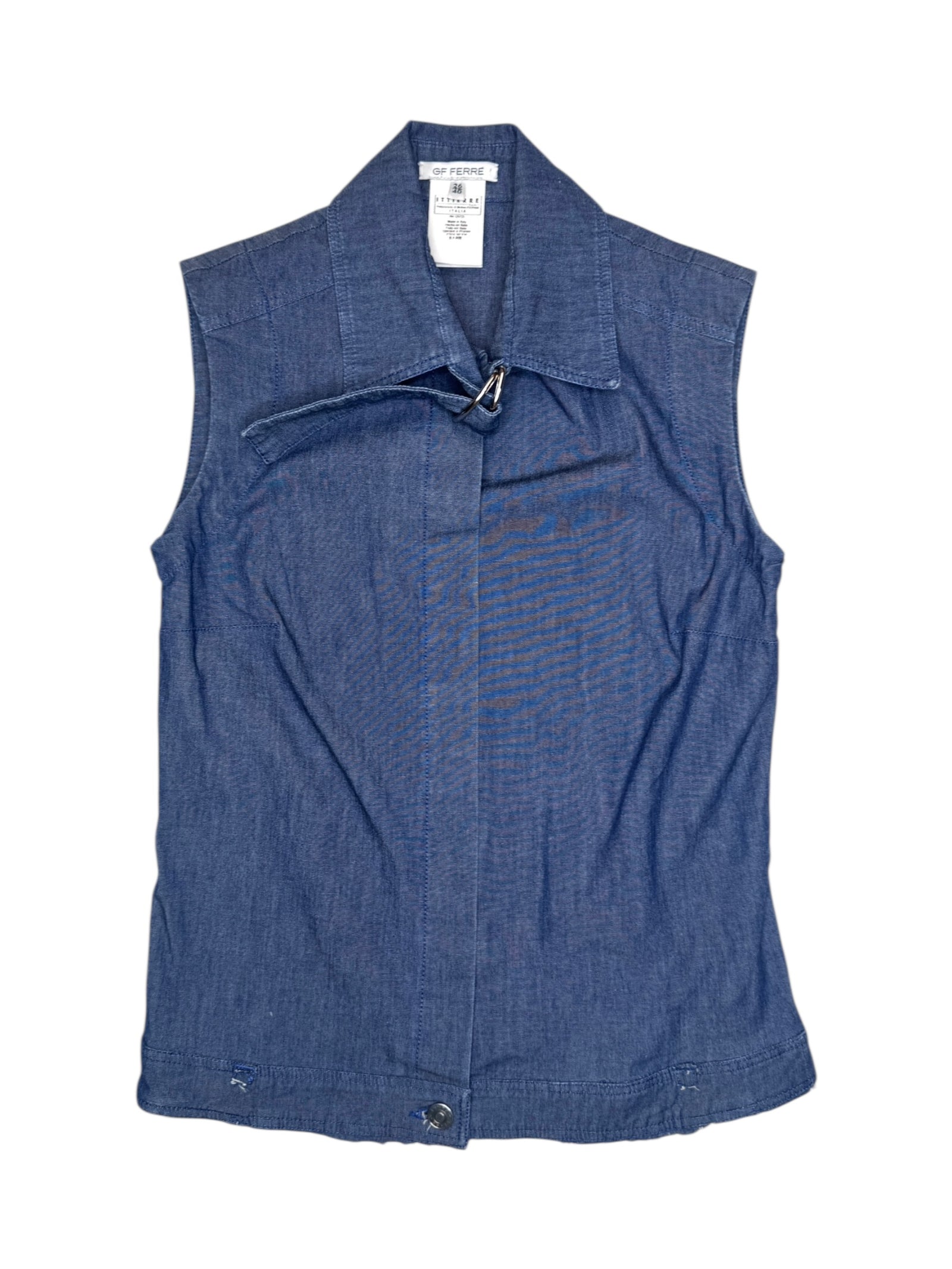 Vintage 2000s GIANFRANCO FERRE Denim Sleeveless Collared Tank Top Vest with Buckle Detail | Size S