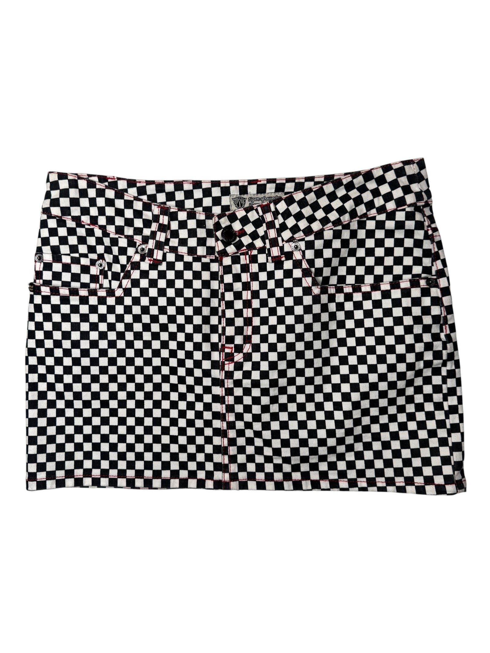 Tiger of Sweden Low Rise Black & White Checkered Micro Mini Denim Skirt | Size M