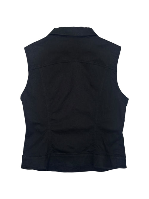 Vintage 2000s ROCCO BAROCCO Black & Silver Corset Style Lace Button Down Denim Vest | Size M-L