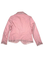 Vintage 2000s Y2K Preppy Chic Pastel Baby Pink Collared Cotton Blazer Jacket with Bedazzled Rhinestones | Size M