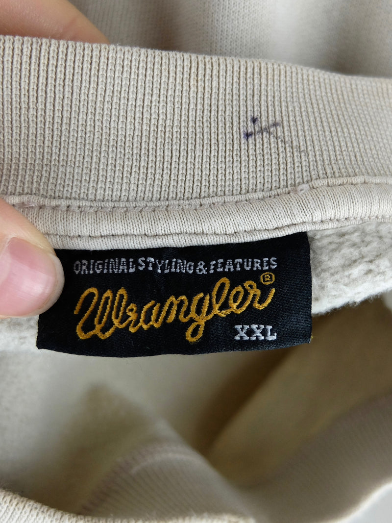 Vintage 2000s Y2K Wrangler Streetwear Athletic Solid Basic Beige Cream Crew Neck Pullover Sweatshirt  | Men’s Size M