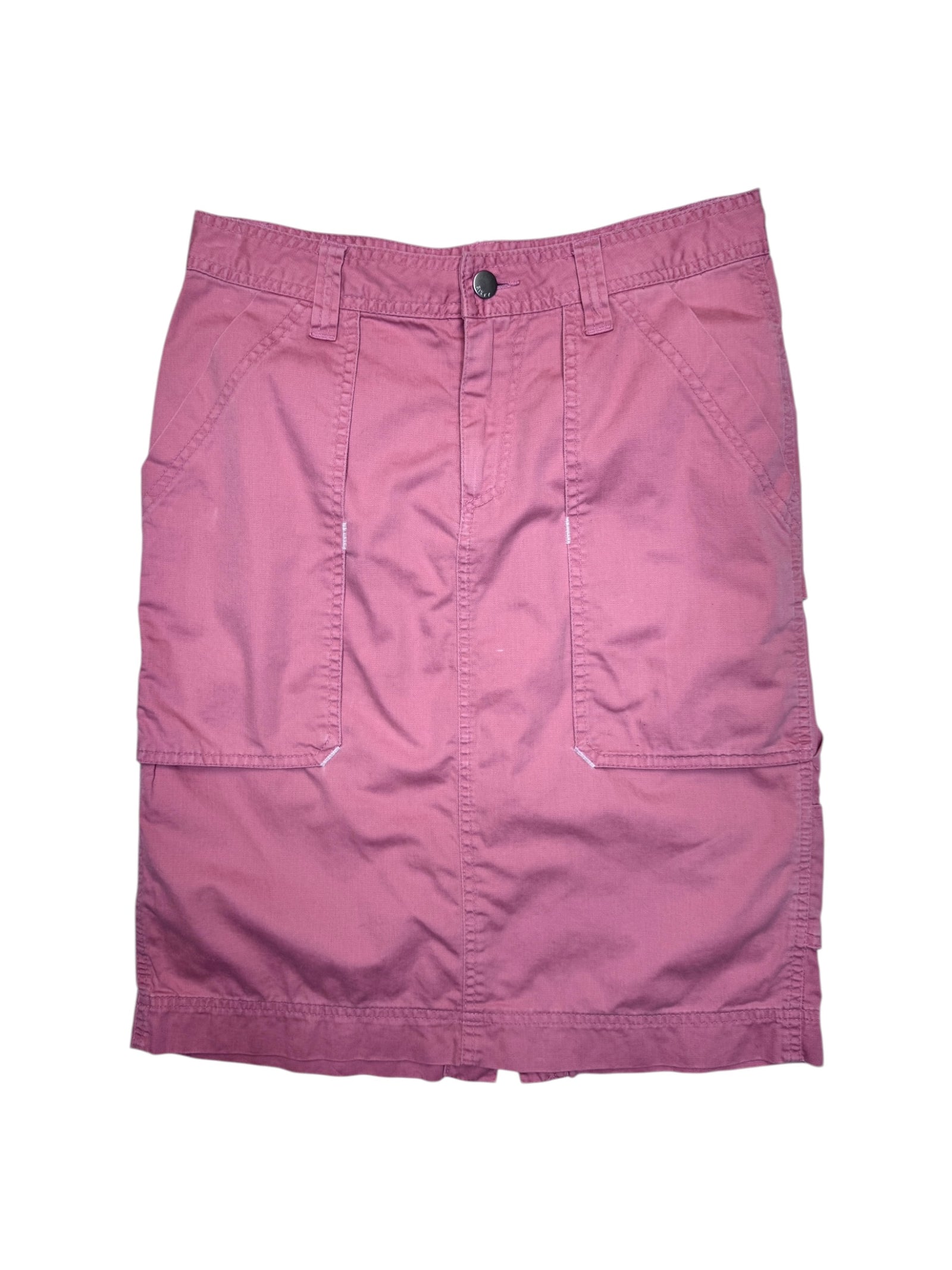 Vintage 2000s MISS SIXTY Mid-Rise Pink Below-the-Knee Cargo Midi Skirt with Asymmetrical Zip Details | Size S