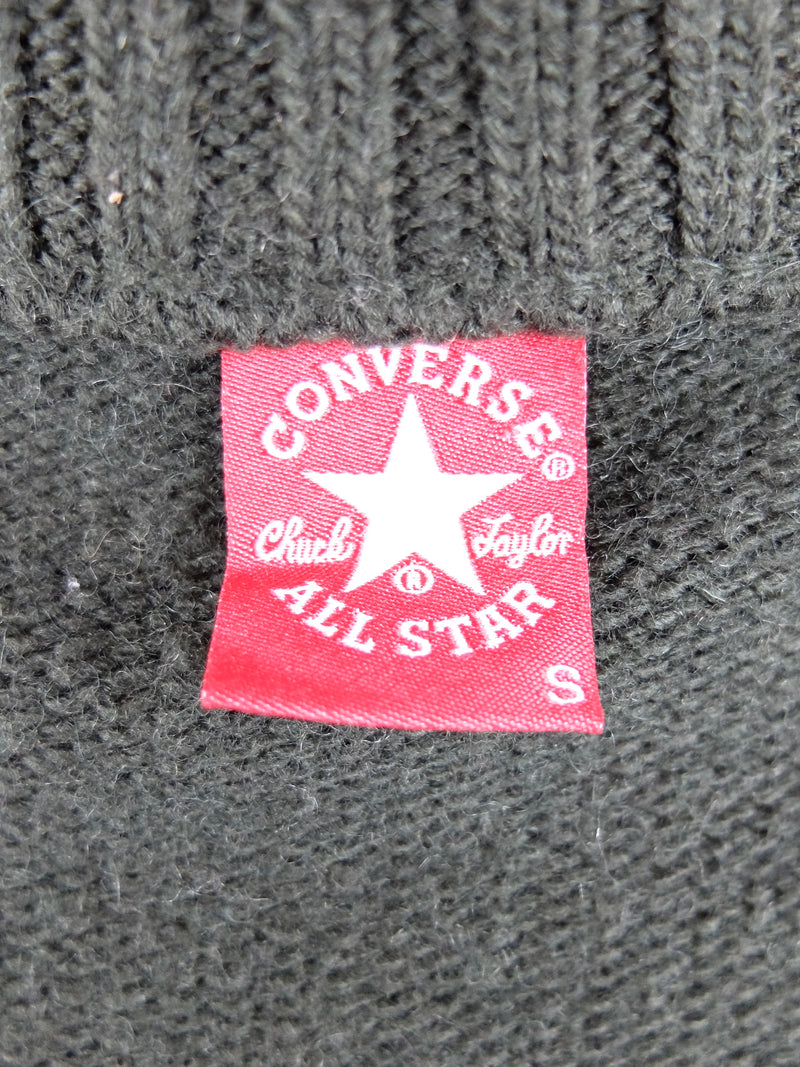 Vintage 90s Y2K Chuck Taylor Converse All Star Preppy Academia Style Dark Green & White Striped Ribbed High Roll Neck Double Zip Up Sweater Jumper | Men’s Size S