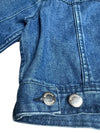 Vintage 2000s Y2K Moschino Jeans Cropped Blue Medium Wash Collared Button Down Denim Jacket | Size M-L