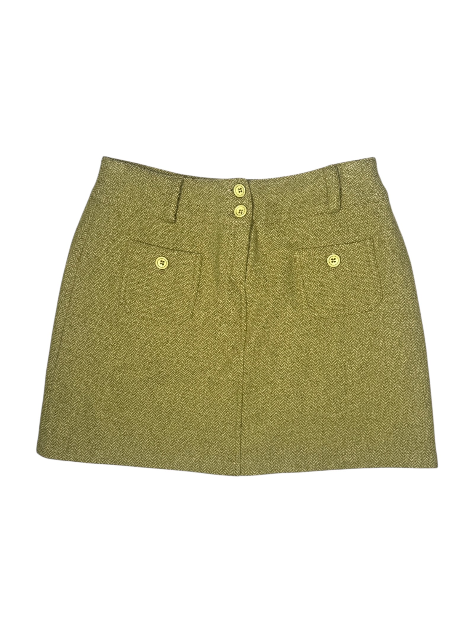 Vintage 90s Lime Green Mid Rise Chevron Patterned Woven Mini Skirt | Size S