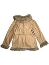Vintage 2000s Y2K Bohemian Hippie Tan Faux Fur Trim Velour Button Down Winter Jacket Coat | Size L