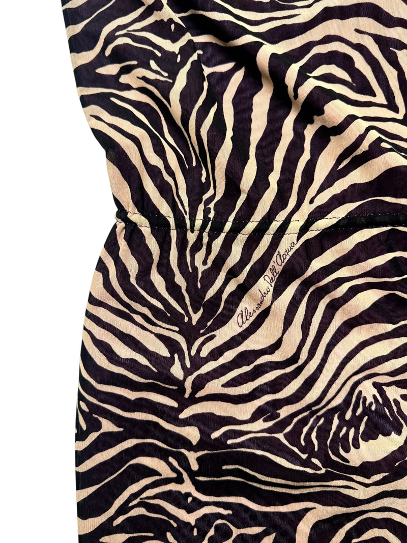 Vintage 2000s Y2K Alesandro Dell’acqua Brown & Pink Tiger Animal Print Sleeveless Layered Mini Dress with Cinched Drop Waist & Tie Details | Size M