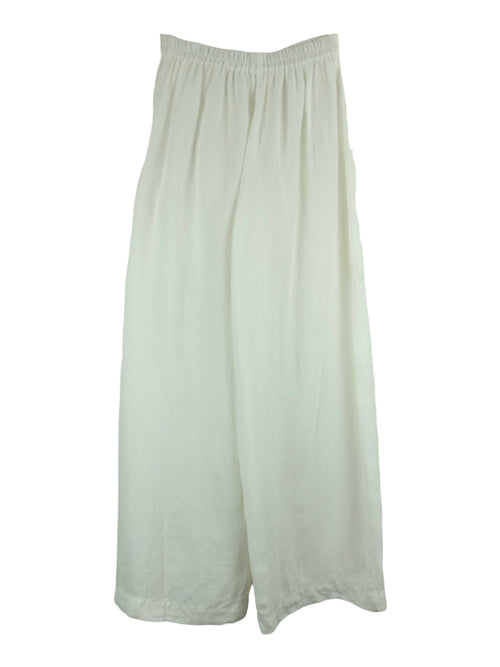 Vintage 90s Y2K Bohemian Hippie Relaxed Loose Fit White Linen Wide Leg Trouser Pants with Front Pockets | 28 Inch Waist
